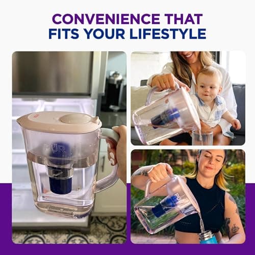 PUR 7-Cup Water Pitcher, 1 Genuine Filter, Cleaner, Great-tasting Water, Dishwasher Safe, Powerful, Faster Filtration, LockFit Cap Design - Blush 6