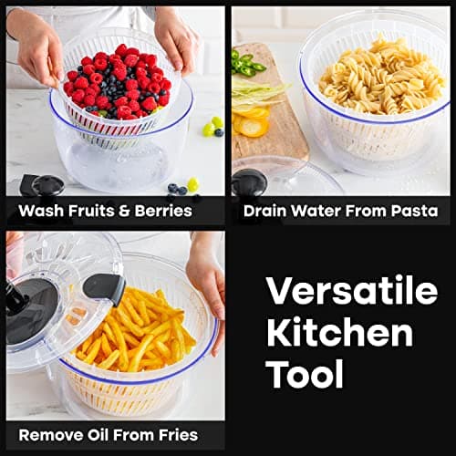 Joined Salad Spinner with Drain, Bowl, and Colander - Quick and Easy Multi-Use Lettuce Spinner, Vegetable Dryer, Fruit Washer, Pasta and Fries Spinner - 3.7 Qt 7