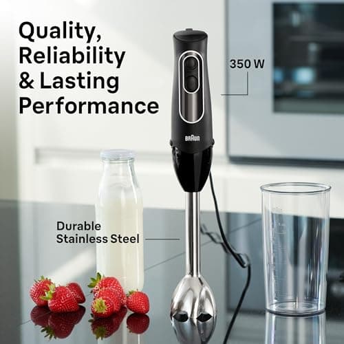 Braun MultiQuick 5 Immersion Hand Blender with Dual Speed + Turbo and Patented Technology, 350W - Includes Beaker and Whisk, Black, MQ505 6