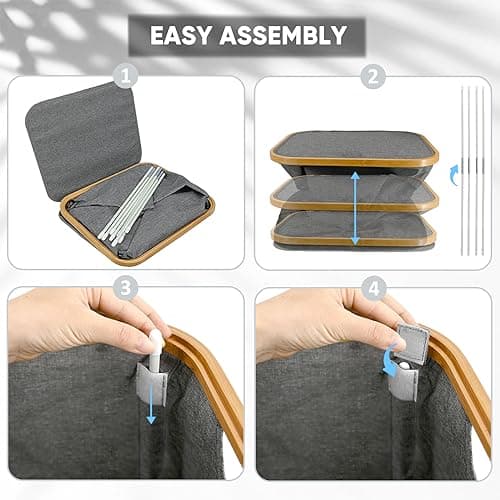 BALEINE Laundry Hamper with Lid, Tall Laundry Baskets with Bamboo Pull Handles, Large Laundry Bin with Internal Support (26 Gal/100L, Grey) 5