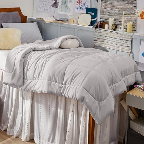 Bedsure Comforter Duvet Insert - Quilted Comforters Twin XL Size, All Season Duvet, GentleSoft Down Alternative Bedding, with 8 Tabs, Gifts for Women/Men, Light Grey, Twin XL 92 x 68 Inches 9
