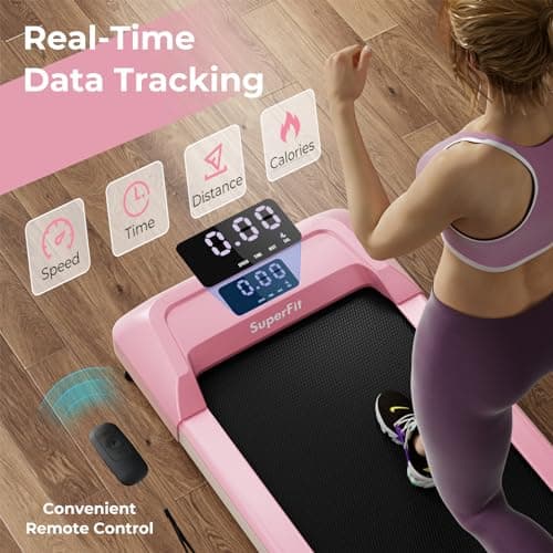 GYMAX Walking Pad, 2.25HP Under Desk Treadmill with LED Display, Remote Control & 7-Layer Belt, Compact Portable Jogging Running Machine for Home Office Small Space (Pink) 5