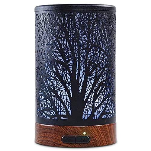 EQUSUPRO Essential Oil Diffuser 150ml Black Metal Aromatherapy Oil Diffuser Ultrasonic Cool Mist Diffuser with Auto Shut-Off Protection,7 Colors Changed LED for Home Office SPA Yoga (A-Tree)