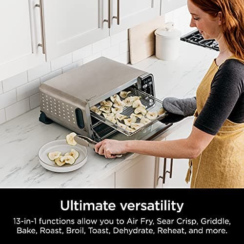 Ninja SP301 Dual Heat Air Fry Countertop 13-in-1 Oven with Extended Height, XL Capacity, Flip Up & Away Capability for Storage Space, with Air Fry Basket, SearPlate, Wire Rack & Crumb Tray, Silver 7