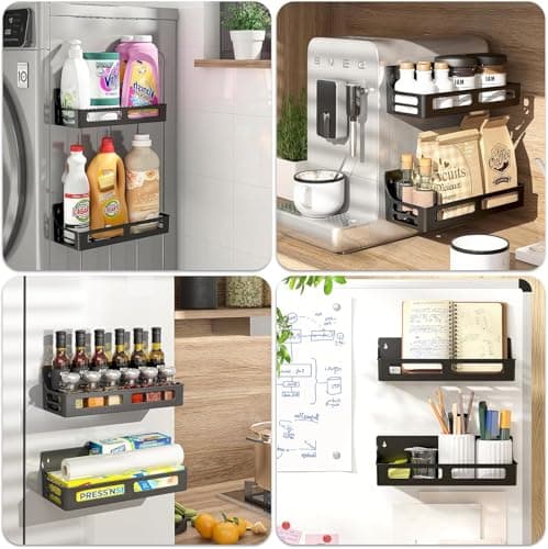 SAKFEP Magnetic Spice Rack for Refrigerator, 4 Pack Premium Plastic Spice Rack Organizer,Magnetic Fridge Shelf Seasoning Rack,Perfect Kitchen Organization and Storage (Black) 7