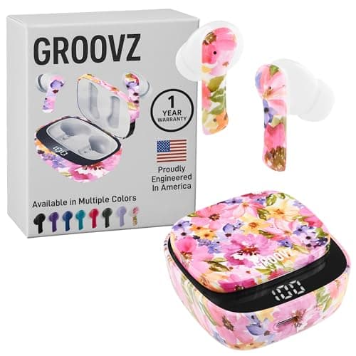 Groovz True Wireless Earbuds with Charging Case - Designed and Engineered in The USA - IPx4 Water Resistant Bluetooth Earbuds Compatible with Apple and Android - 27Hrs Battery Life - Floral