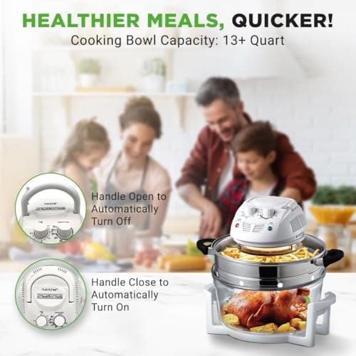 NutriChef Air Fryer, Infrared Convection, Halogen Oven Countertop, Cooking, Stainless Steel, 13 Quart 1200W, Prepare Quick Healthy Meals, for French Fries & Chips, White (PKAIRFR48) 6