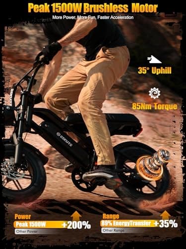 Elecby V100 1500W Peak Electric Bike for Adults, 28MPH 48V 13Ah Removable Battery, 60 Mile Range, 16"x4.0" Fat Tire, 7-Speed E-Bike with Dual Suspension – Commuter Ebike for Men & Women 6