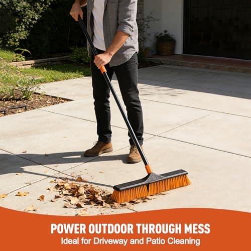 CLEANHOME 24”Push Broom Brush for Floor Cleaning with 65” Long Handle and Stiff Bristles, Heavy Duty Brush for Shop, Deck, Garage, Concrete,Indoor and Outdoor Broom,Orange 7