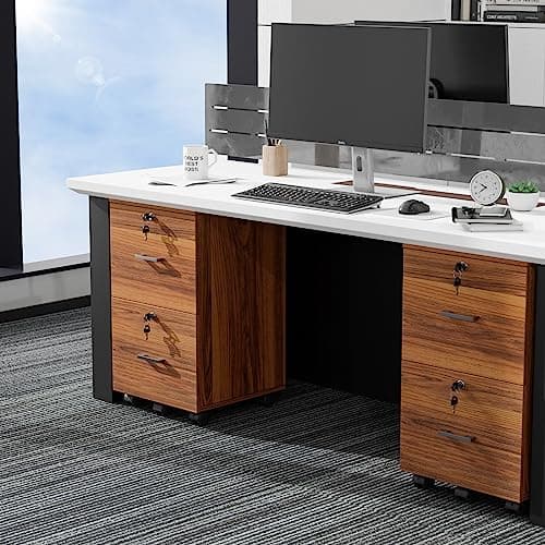 VINGLI 2-Drawer Rolling File Cabinet with Lock, Wood Mobile File Organization for Hanging Letter Size Filings Under Desk Filing Cabinets for Home Office, Assembly Required, Classic Walnut, 26.5" H 8