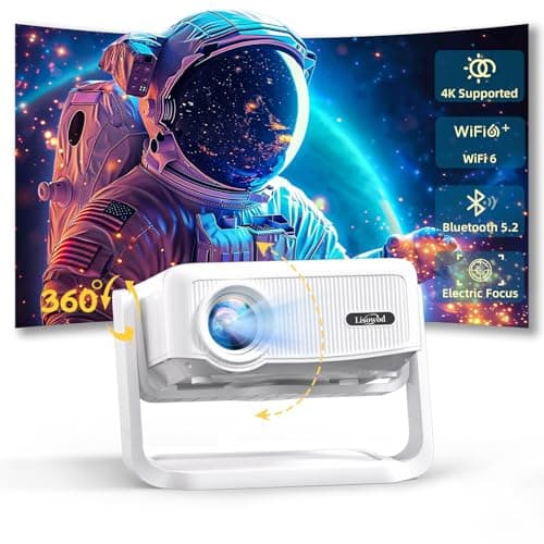 Projector with WiFi and Bluetooth,Mini-Projector: [1300 ANSI & 360°Adjustable-Stand &Electric Focus & Auto Keystone], Lisowod L02 2025 Upgrade Portable 1080P Outdoor Movie Projector for Phone/TV Stick