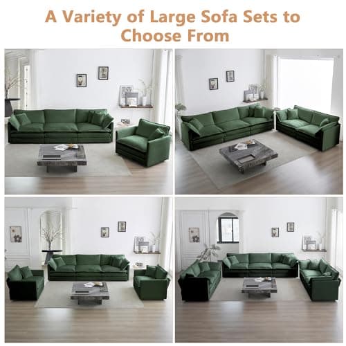 mikibama Modular Sectional Sofa, 111.5 Inch U Shaped Couch Set for Living Room, 3-Seater Comfy Cloud Couches with Movable Ottoman, DIY Combination, Chenille, Evergreen 7