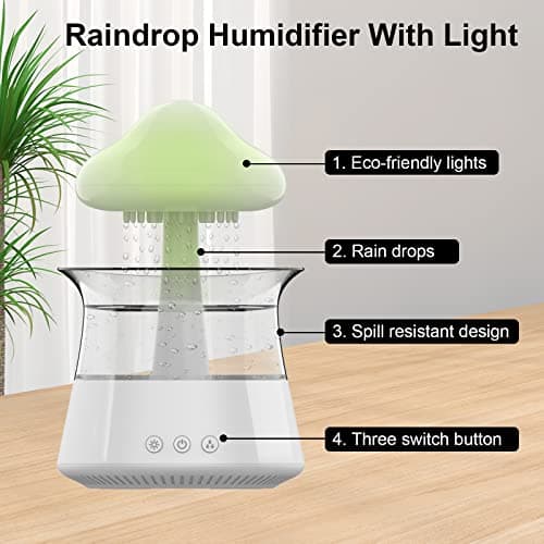 cjc Cloud Rain Humidifier for bedroom with Soothing Rain Sounds Sleep Aid, Waterfall Night Light, Mushroom Design Air Moisturizer，Room Decor Aesthetic for living room (White) 5