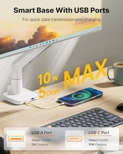 monTEK Sleek Aluminum Monitor Arm for 17–57” Ultrawide Screens up to 59.4 lbs, USB 3.0 A/C, Heavy Duty Single Monitor Arm Desk Mount, Pneumatic Lift, Quick-Release Plate, Clamp/Grommet, VESA 100x100 8