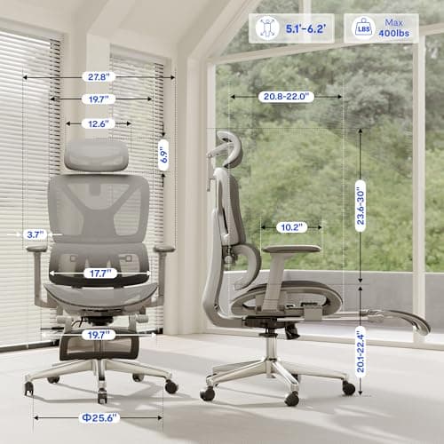 FLEXISPOT ErgoX Premium Ergonomic Office Chair with Footrest- Adjustable 3D Armrests, Dynamic Lumbar Support, Recline & Tilt Function, Mesh Seat, for Home & Office Use,Light Grey 6