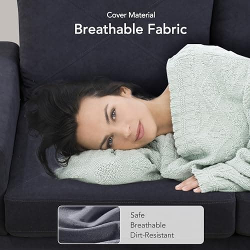 Wakefit 95.5” Reversible Sectional Sofa Couch, L Shaped Upholstered Couch Sofa with Chaise Lounge for Living Room, Breathable Fabric Corner Couch with 6 Seats & 2 Pillows, Dark Grey 6