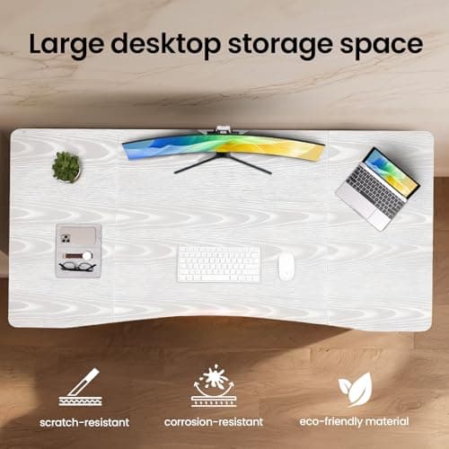 Veken 63 x 28 Inch Electric Standing Desk, Sit to Stand Up, Work Home Office Computer Table for Study, Walking Pad, Writing, and Games, Wooden Desktop Desks, White 7