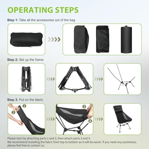 JITOOW Camping Chairs, Portable Camping Chair with Headrest and Storage Bag, Lightweight Foldable Chair for Outside Camping, Hiking, Travel, Beach and Sports 7
