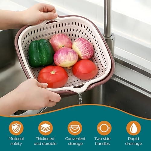 6-Piece Vegetable Washing Basket Set – 2-in-1 Colander and Bowl Set | Stackable Kitchen Strainer | BPA-Free Food Strainer for Fruits, Veggies & Pasta | Safe & Space-Saving Meal Prep. 6