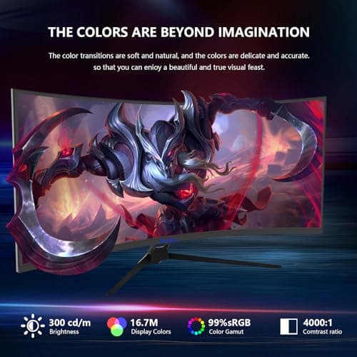 Sealan 34 inch Ultrawide Curved Computer Gaming Monitor 165Hz UWQHD 3440x1440,1500R -PIP,1ms (MPRT),HDR, 300nits, sRGB99%,FreeSync,HDMI2.0(TMDS) x2,DP1.4 x2,Eye Care,Support Wallmount 75x75mm 7