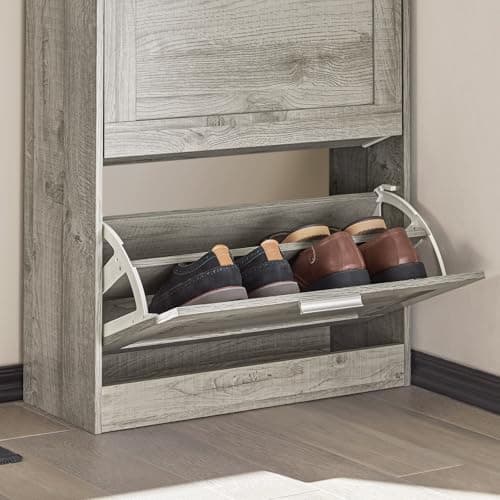 Haotian Enclosed Shoe Rack for Entryway, Narrow Shoe Cabinet with 2 Flip Drawers, Slim Shoe Storage Organizer for Hallway or Small Spaces, Grey, FSR137-HG 7