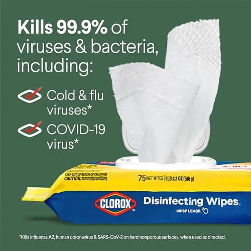 Clorox Disinfecting Cleaning Wipes Flex Pack, Bleach Free, Crisp Lemon, 75 Count (Pack May vary) 7