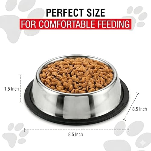 Loving Pets Stainless Steel Non-Tip Dog Bowl – Heavy Duty No Spill Dog Bowl with Removable Rubber Base – Durable, Non-Skid Stainless Steel Dog Food Bowl & Dog Water 6
