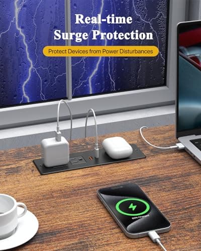 Kungfuking Recessed Power Strip with 20W USB C, ETL Listed Flush Mount Desk Outlet 10W Wireless Charging Station with 2 Outlets & 2 USB Ports, Furniture Outlet for Nightstand/End Table/Side Table 5