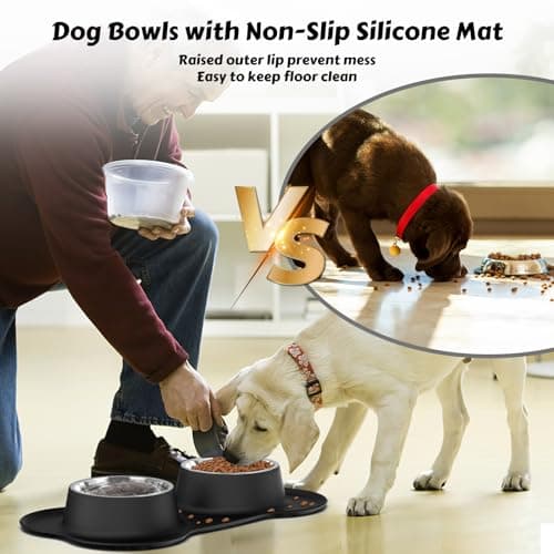 AsFrost Dog Food Bowls Stainless Steel & Water Dish with No-Spill and Non-Skid, Feeder Bowls with Dog Food Dish for Small Medium Large Size,Dogs,Cats,Puppy Pets, Black, 12oz 7
