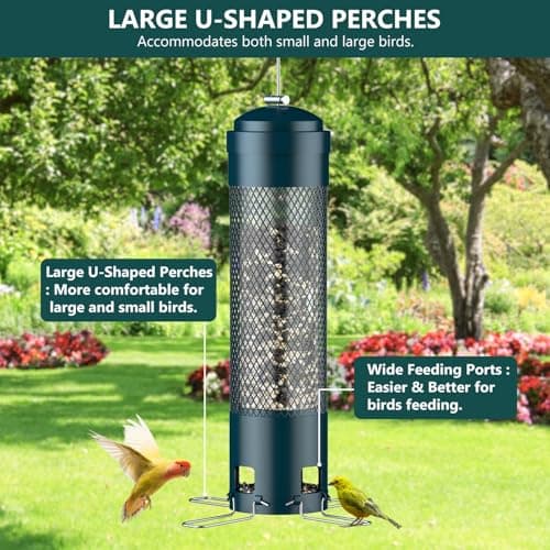 LCSEVEN Bird Feeders for Outdoors Squirrel Proof with Weight-Activated Perches, Hanging Bird Feeder for Outside, Metal Feeder for Wild Cardinal, Finch, Blue Jay, Chickadee, 3LB Seed Capacity, Green 7