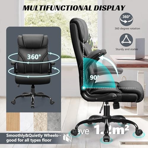 HeroSet Office Chair, Ergonomic Big and Tall Computer Desk Chairs, Executive Breathable Leather Chair with Adjustable Flip-up Armrests, Lumbar Support Swivel PC Chair with Rocking Function 7