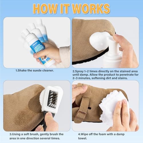 Suede Cleaner Kit – 6.76 Oz Suede & Nubuck Shoe Cleaner with Brush & Towel – Cleans & Restores Shoes, Boots, Jackets, Bags, Purses & More 8