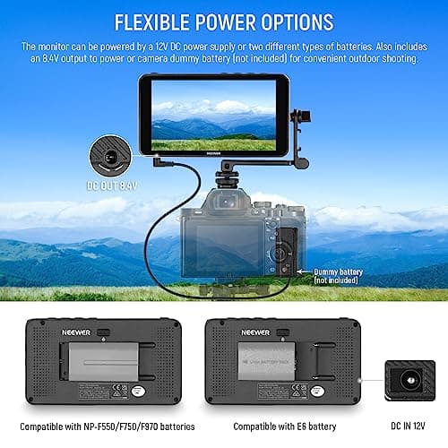 NEEWER F400 PRO 6 Inch Camera Field Monitor, Waveform, Vector Scope, Full HD 1920x1080 IPS 4K HDMI Input DSLR Video Peaking Focus Assist, DC Input Output, Tilt Arm, F550 Battery & Charger Included 6