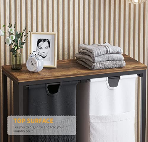 LIVEHOM Laundry Basket Double Laundry Hamper with Removable Bags, Fabric Handles, Large Top Shelf and Laundry Bag for Bathroom, Dorm, Laundry Room 9