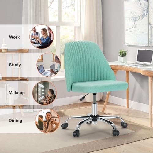 Sweetcrispy Armless Office Chair, Modern Fabric Home Office Desk Chairs with Wheels Adjustable Swivel Task Computer Vanity Seat for Small Spaces 7