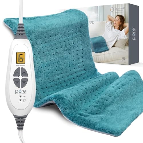 Pure Enrichment® PureRelief XL Heating Pad - 12" x 24" Electric Heating Pad for Back Pain & Cramps, 6 Heat Settings, Soft Machine Wash Fabric, Auto-Off & Moist Heat (Blue)