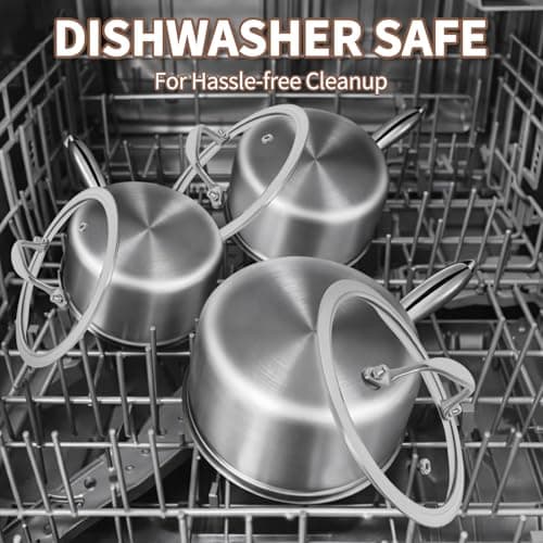 EWFEN 3 Ply Stainless Steel Sauce Pan Set with Lids, 1 & 2 Quart Multipurpose Cooking Pot, Stay-Cool Handle, Induction Oven Dishwasher Safe, 1QT & 2QT 9