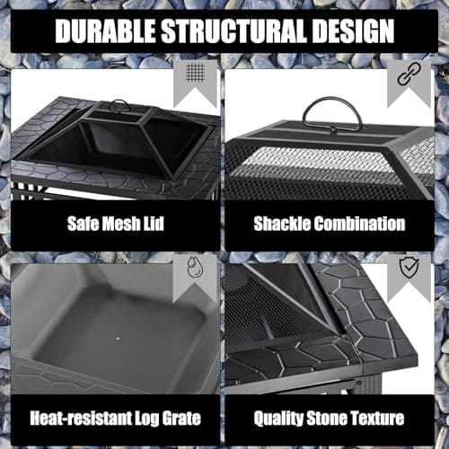 Panovue Fire Pit Table 32 Inch Square Metal Stove for Patio, Backyard, Garden | Multifunctional Outdoor Fireplace for Camping, Heating, Bonfire & Picnic 6