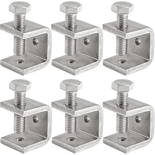 Foxwake Mini C Clamps Stainless Steel 0.83 Inch for Working, Heavy Duty Small U Clamps for Metal Mounting, Universal Desk Clamp with Stable Wide Jaw Opening/I-Beam Design (6pcs)