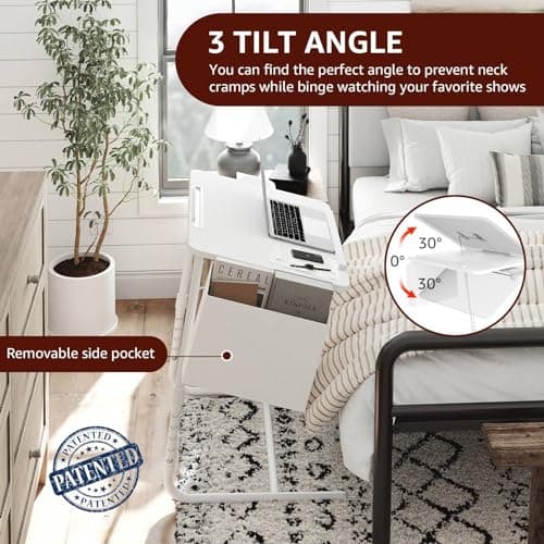 Adjustable TV Tray Folding Dinner - Trays for Eating On Couch Wooden Tables Mate Stand Foldable Desk with Cup Holder Portable 5