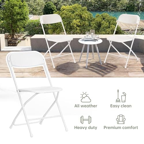 Winlice 10 PCS Plastic Folding Chair, Portable Commercial Chair, 450 LB Capacity Premium Plastic Folding Chairs, Folding Chair for Wedding Party Outdoor Indoor, Stackable Folding Chairs White 7