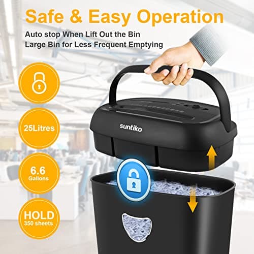 Suntiko 14 Sheet Cross Cut Paper Shredder for Home Office Use with P-4 High Security and 6.6 Gallon Bin for Credit Cards CDs or Staples ETL Certified Black 6