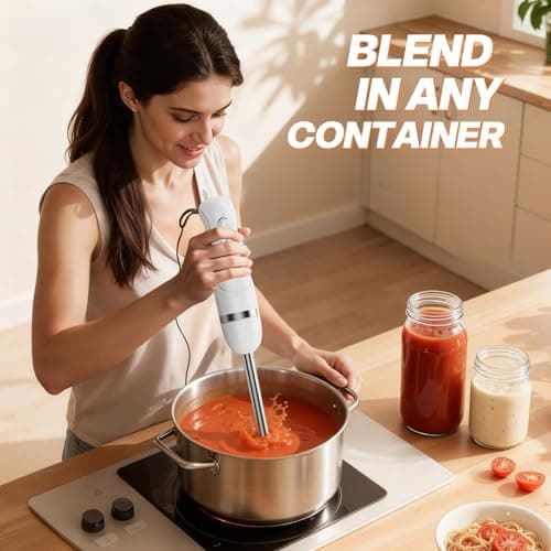 Turelar Immersion Blender Handheld, Corded Electric Blenders Portable Stick Mixer with 2 Mixing Speed and Stainless Steel Blades Emulsifier for Effortless Blending Soup, Smoothies, Puree or Baby Food 7