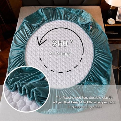Pangzi Flannel Fitted Sheet,Plush Thicken Mattress Cover Warm Velvety Soft Heavyweight Non-Slip Protective Cover Around Winter Warm Fuzzy Bottom Sheet (Twin,Green) 5
