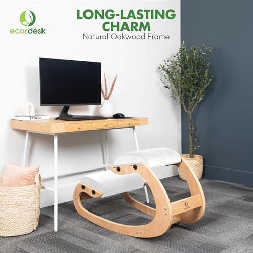 Ecordesk Ergonomic Kneeling Chair, Adjustable Seat - Office Chair for Desk, Posture Corrector, Premium Comfort Cushion, Wooden Rocking Knee Chair (Ivory) 5