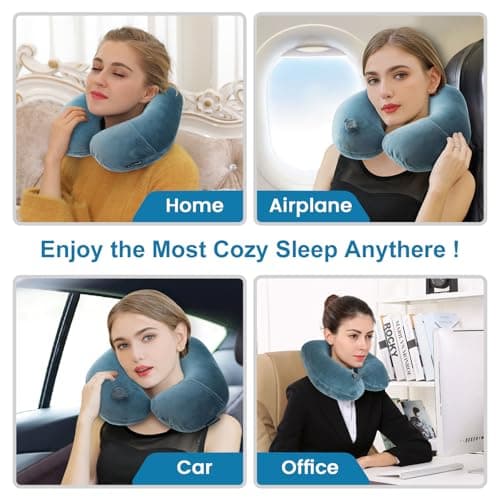 Keemall Inflatable Travel Neck Pillow for Airplane Train Car Washable Pillowcase U Shaped Office Napping Pillow 5