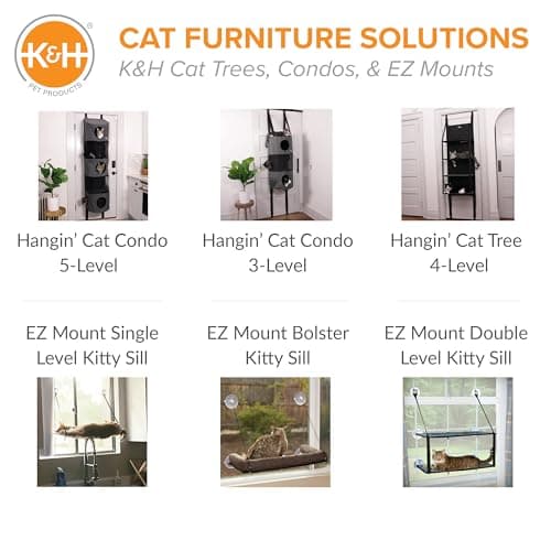 K&H Pet Products EZ Mount Kitty Face Cat Window Perch Bed, Sturdy Cat Window Hammock with Strong Suction Cups, Washable Sleeping Pad, Fits 30" W X 15" H Glass Spaces - Gray Kitty Face Design 9
