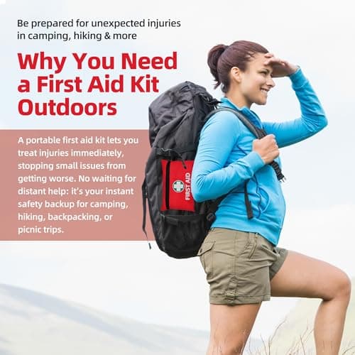 General Medi Mini First Aid Kit, 110 Piece Small First Aid Kit - Includes Emergency Foil Blanket, Scissors for Travel, Home, Office, Vehicle, Camping, Workplace & Outdoor (Red) 5