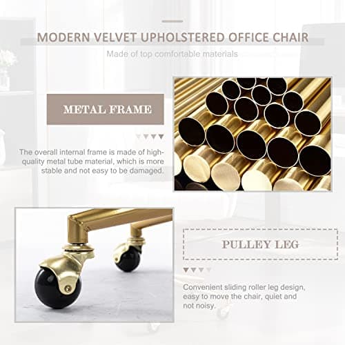 Eifizek Velvet Office Desk Chair, Modern Home Desk Chair with Wheels & Gold Base, Swivel Vanity Chair for Bedroom, Office, Vanity Study (Beige) 5