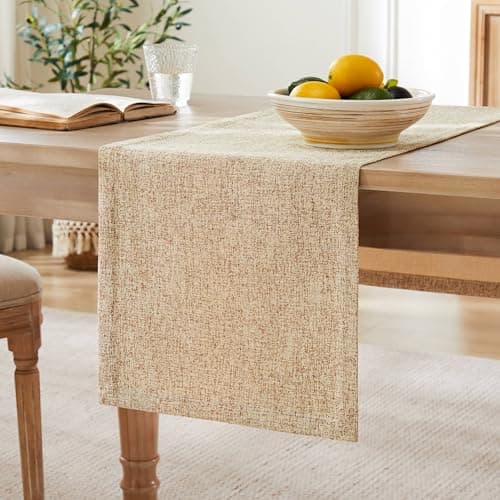 ZeeMart Burlap Style Farmhouse Table Runners 72 Inches Long, Beige Rustic Woven Dining Table Runner for Everyday Use, 14x72 Inches, Oatmeal Beige